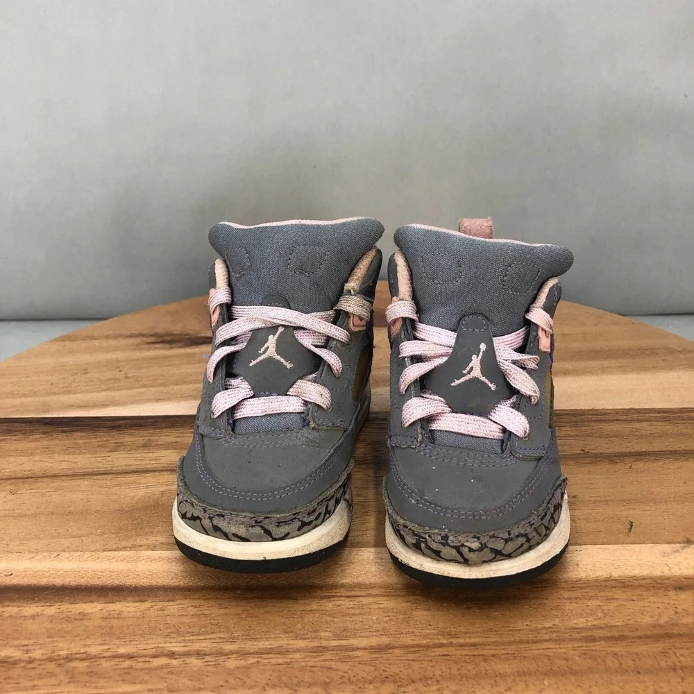Jordan Spizike Toddler Sneakers Gray Pink Mid Top Shoes Size 7C